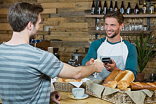 微笑,服务员,信用卡,顾客,支付,台案,咖啡
