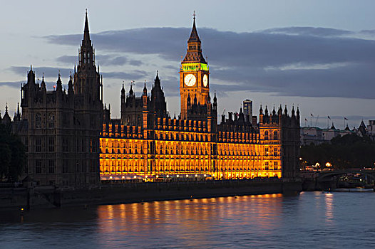 建筑,钟楼,水边,光亮,黄昏,伦敦,英格兰