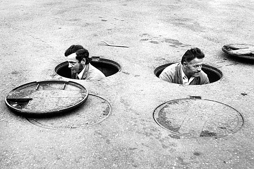 两个男人,工作,两个,集水槽,70年代,精准,地点,未知,法国,欧洲