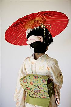 后视图,日本人,鸾舞伎,伞