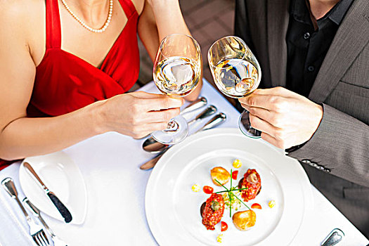 情侣,浪漫,餐饭,午餐,美食,餐馆,喝,白葡萄酒