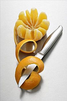 桔皮,刀,橙子,分开