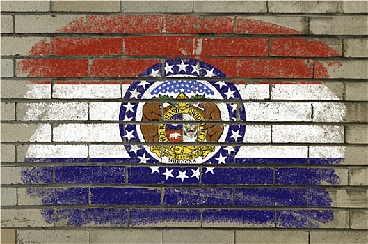低劣,旗帜,美国,密苏里,砖墙,涂绘