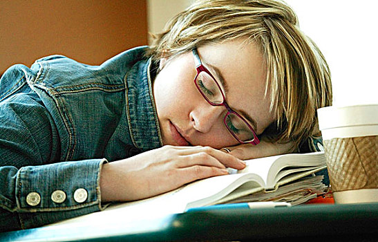 学生,睡觉,书本