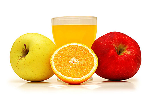 两个,苹果,果汁,橙子,隔绝,白色背景