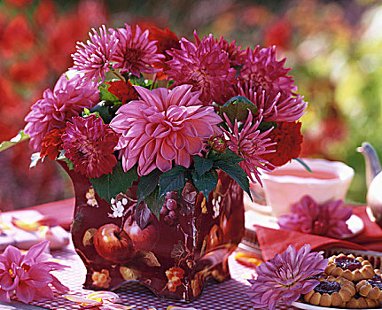 粉色,大丽花,花瓶,苹果,创意
