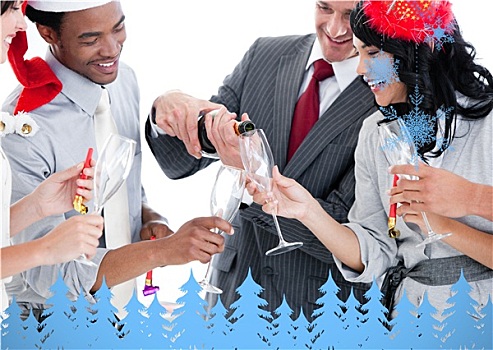 企业团队,喝,香槟,庆贺,圣诞节