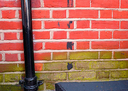 旧式,红砖,墙壁,黑色,排水,管