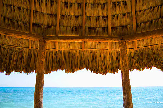 特色,茅草屋顶,简易屋舍,海滩,加勒比