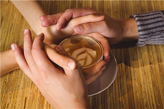 情侣,握手,卡布奇诺,咖啡,艺术