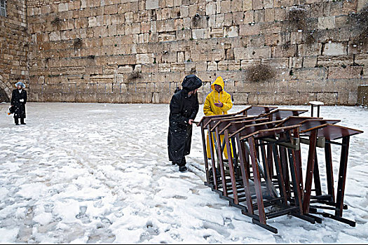 以色列,哭墙,耶路撒冷,一月,雪,城市
