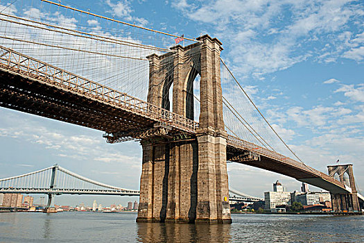 吊桥,上方,东河,大,桥,码头,布鲁克林大桥,曼哈顿,纽约,美国,北美