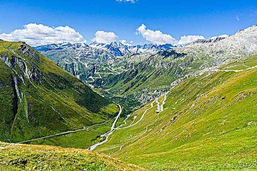 道路,弯曲,向上,青山,斜坡,高山,远景,安德马特,瑞士,欧洲