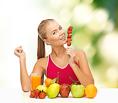 健身,节食,概念,美女,有机食品,水果,吃,草莓