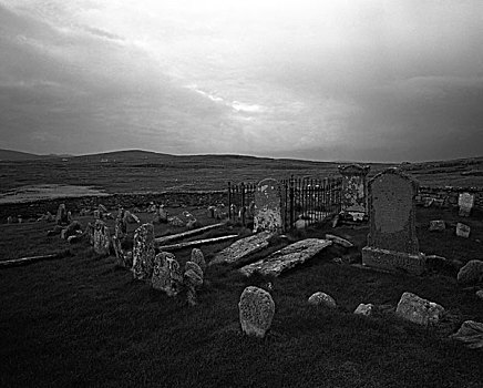 老,墓地,荒芜,风景,风暴,天空,外赫布里底群岛,苏格兰,英国