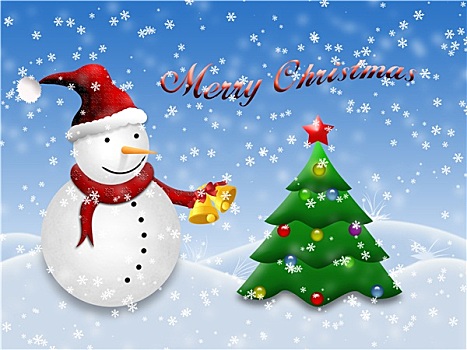 圣诞节,明信片,雪人,冬天,树,装饰