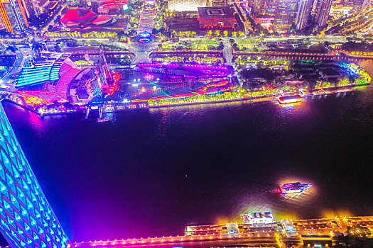 航拍广东广州海心沙亚运公园夜景