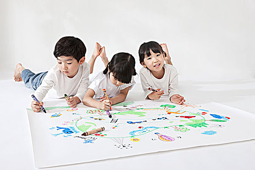 小男孩,女孩,描繪