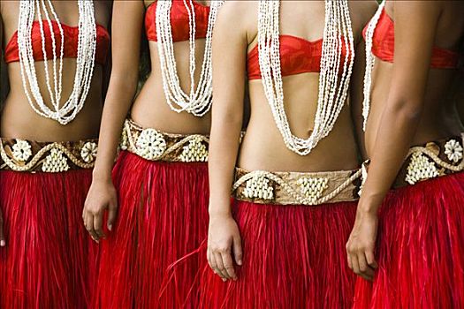 腰部,四个女人,传统舞蹈,服饰,帕皮提,塔希提岛,法属玻利尼西亚