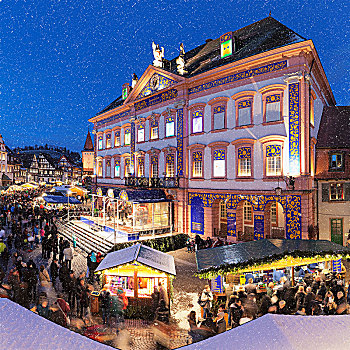 圣诞市场,雪花,黃昏,黑森林,巴登符腾堡,德国,欧洲