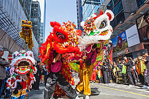 中国,香港,新年,白天,节日,游行,中国狮子,舞者