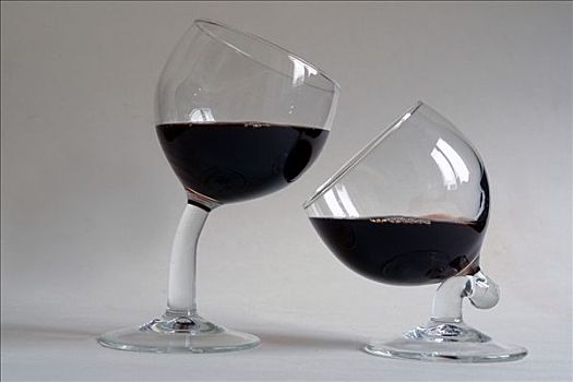 两个,扭曲,葡萄酒杯,红酒,弯曲,正面