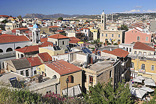 风景,上方,屋顶,哈尼亚,克里特岛,希腊,欧洲