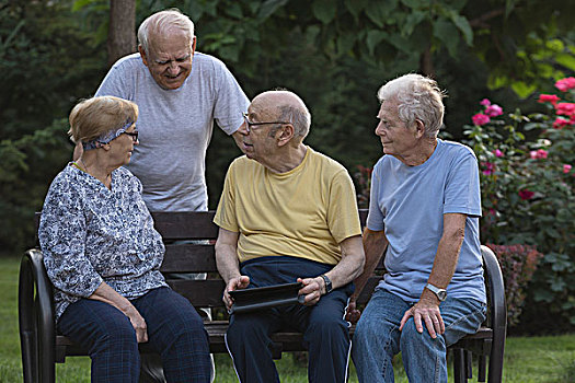 微笑,老人,朋友,交谈,数码,公园长椅