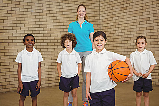 学生,一起,玩,篮球,小学