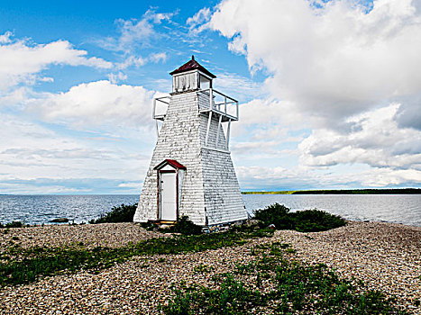 老,白色,灯塔,岸边,温尼伯湖,省立公园,曼尼托巴,加拿大