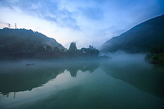 云和湖,湖,早晨,雾气,氤氲,桥,船,电站