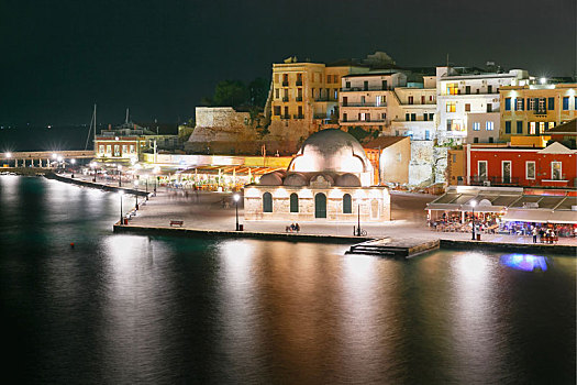 夜晚,威尼斯人,码头,哈尼亚,克里特岛
