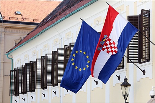 欧盟,旗帜,一起,政府建筑