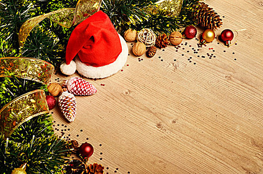 新年,装饰,圣诞帽,木桌子