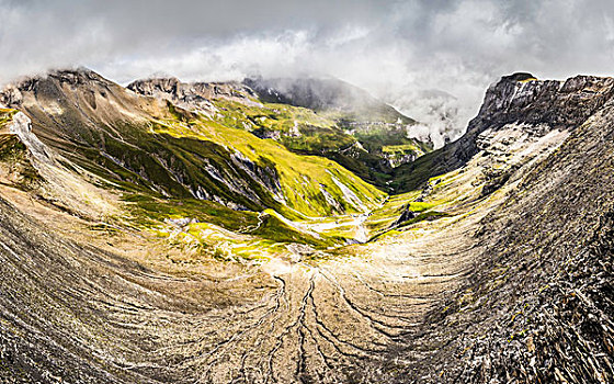 俯拍,山,山谷,瑞士