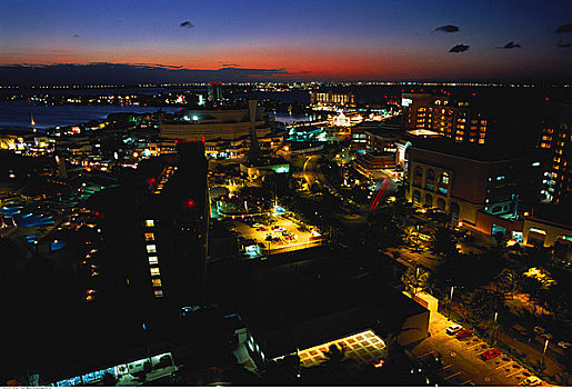 俯视,城市,黄昏,坎昆,墨西哥