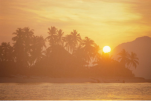 日落,上方,岸边,埃尔尼多,巴拉望岛,菲律宾