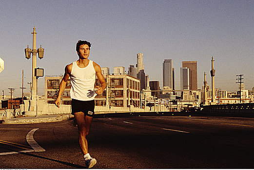 男人,跑,街上,洛杉矶,加利福尼亚