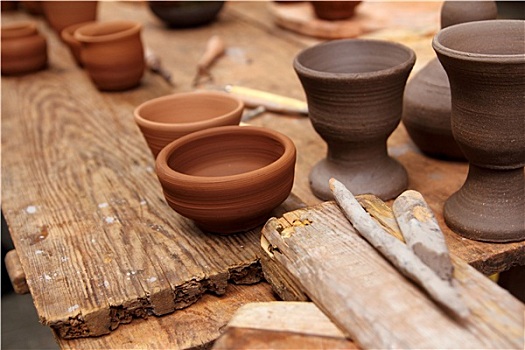 粘土,陶器,制陶,手工艺品,旧式,桌子