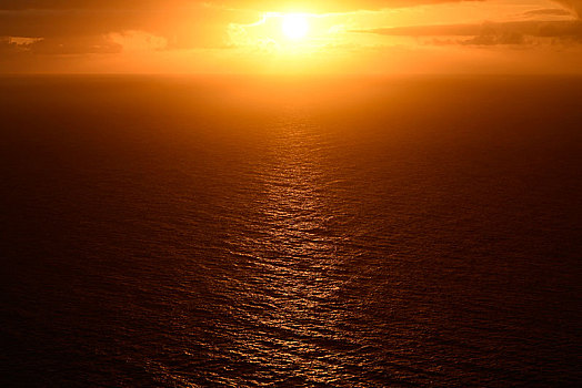红色,日落,上方,海洋,大西洋,特内里费岛,加纳利群岛,西班牙,欧洲