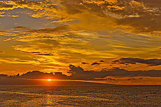 日落,上方,海洋,卡帕鲁亚湾,毛伊岛,夏威夷,美国