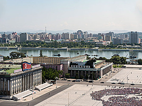风景,河,天际线,左边,外贸,平壤,朝鲜,亚洲