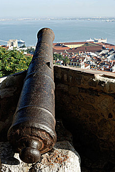 大炮,远眺,历史,城镇,中心,摩尔风格,城堡,乔治,里斯本,葡萄牙,欧洲