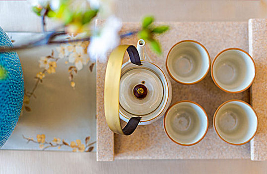 优雅,日式,茶具,桌上