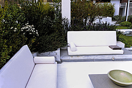 角,座椅,白色,沙发,桌子,花园