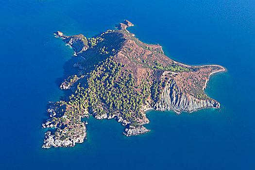 航拍,岛屿,靠近,费特希耶,土耳其,爱琴海,亚洲