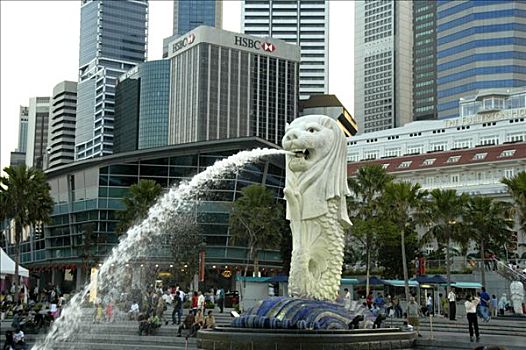高层建筑,内城,雕刻,喷泉,新加坡,东南亚
