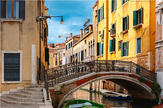 彩色,侧面,运河,桥,威尼斯,意大利