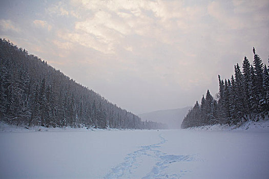 积雪,山谷,乡村,俄罗斯