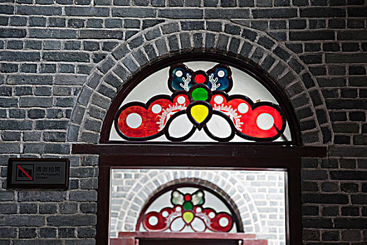 彩色玻璃窗,老,广东,别墅,展示,博物馆,广州,中国